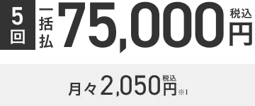 施術回数5回 一括払 75,000円税込 月々2,050円税込