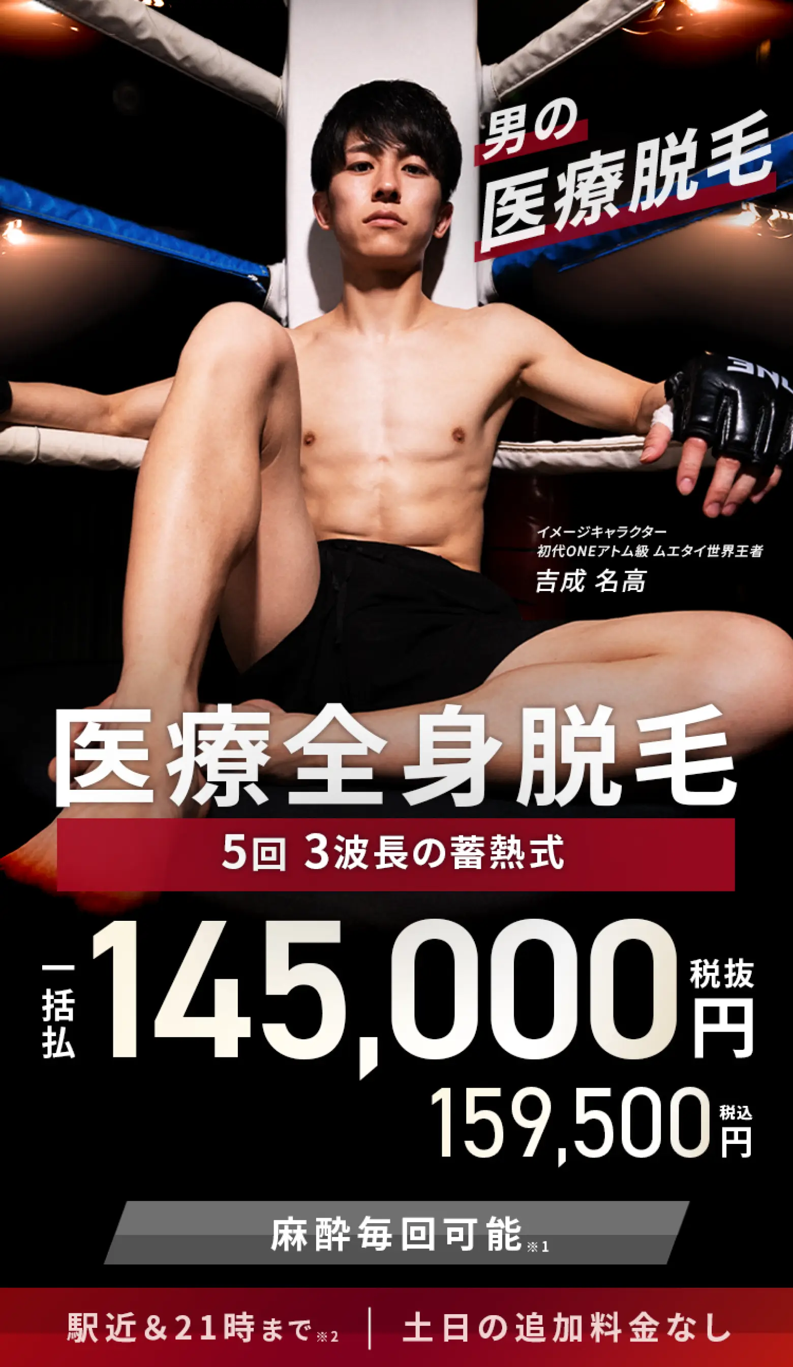 エミナルクリニックメンズのプラン。医療全身脱毛5回、一括払い¥159,500(税込)