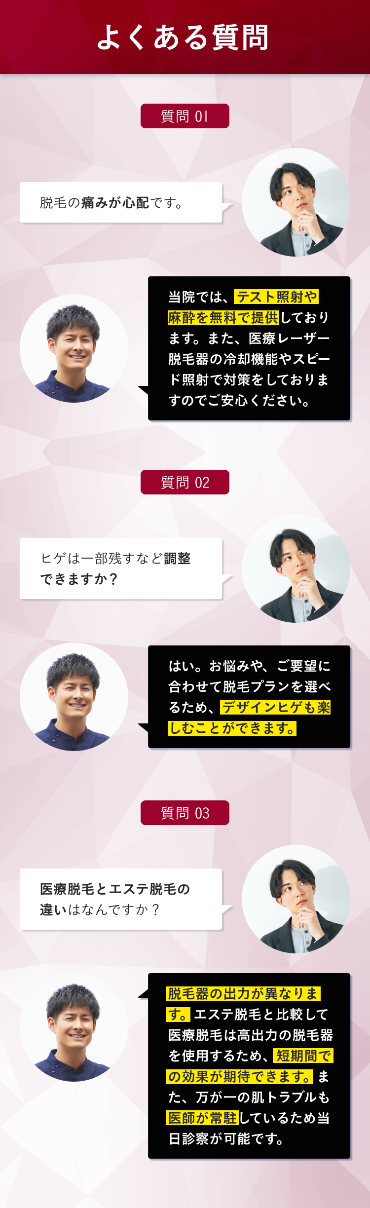 エミナルクリニックメンズでのよくある質問