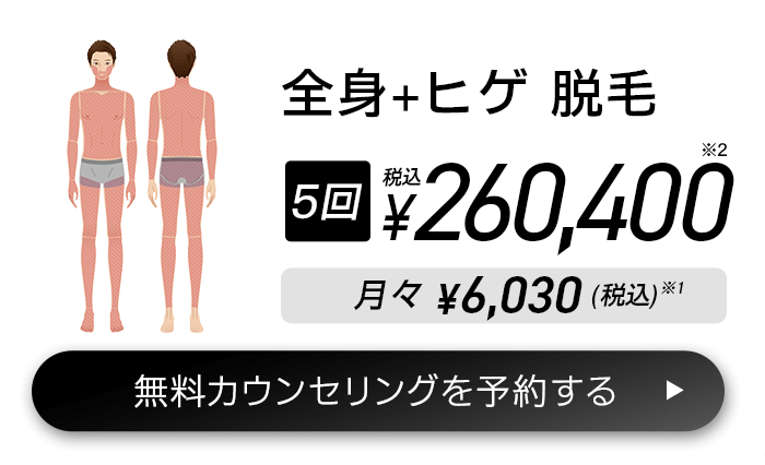 全身 + ヒゲ脱毛 5回(税込)¥260,400